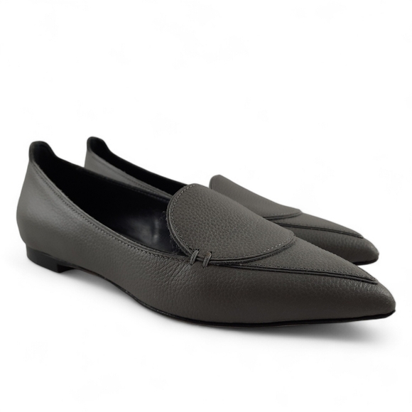 M. GEMI Italy Pointed Pebble Leather Gray Flats Slip On Loafers Flats 37 7 - Picture 1 of 14